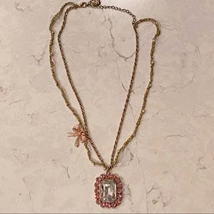 Betsey Johnson - Ice Princess Large Rectangle Stone With Bow Necklace Authentic